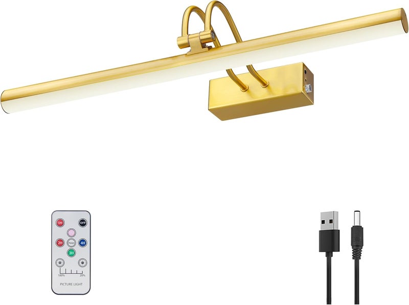 RAIFOOLLY Picture Light,Picture Lights for Wall Cordless,16" Picture Lights with Timer and Dimmable,Battery Wall Lights for Display Gallery Painting Art Frame Portrait-Plated Gold - Image 1